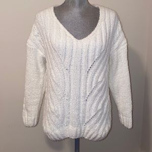 Chunky Knit Cozy Cableknit Pullover Sweater White Size Large